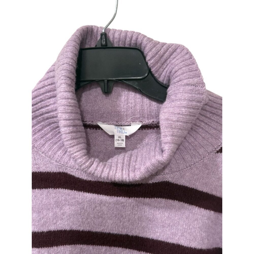 Striped Lavender & Burgundy Turtleneck Sweater XL T 16/18 ime & Tru NWT - Picture 3 of 5
